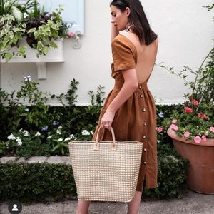 Sezane caramel linen backless dress!